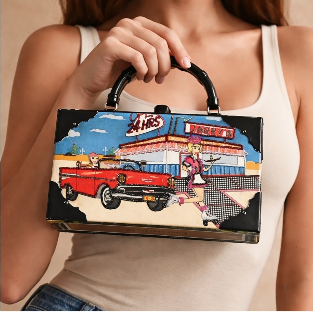 RARE Vintage Choice Made Cogar Box Purse Retro 1950s Diner Scene Novelty